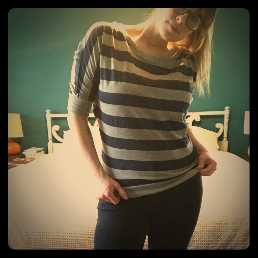 Grey and navy striped top size xL